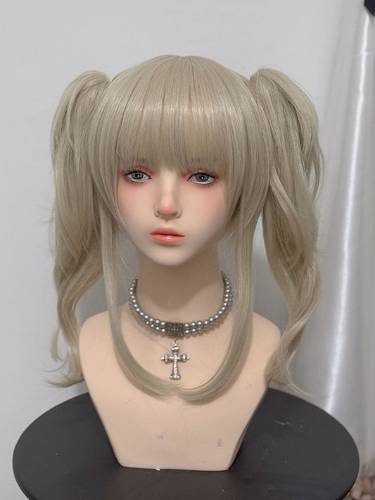 Bangs Ponytails Two Wigs Claw Wavy + Clips Blonde With