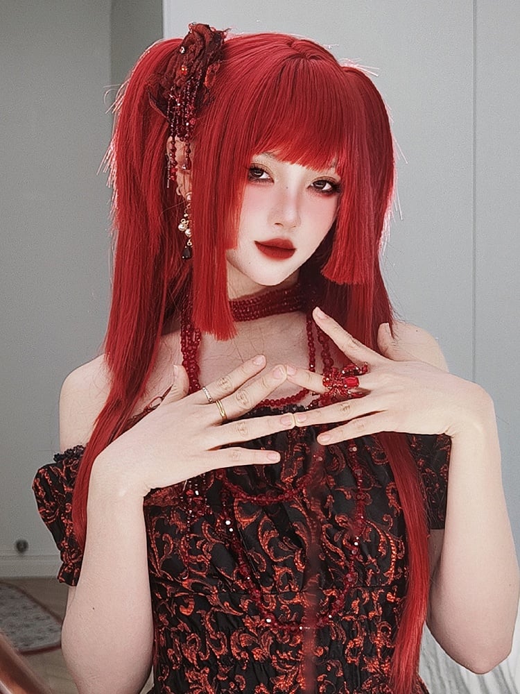 Red Hime Cut Long Straight Synthetic Wig