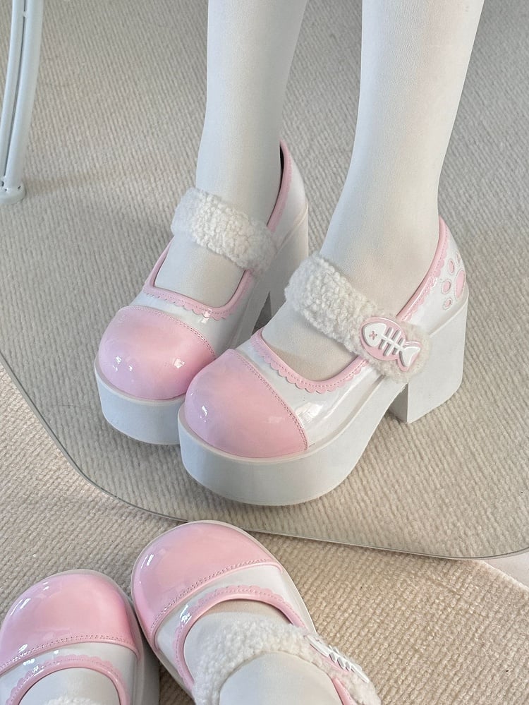 Pink Jirai Kei Claw Fishbone Platform Shoes