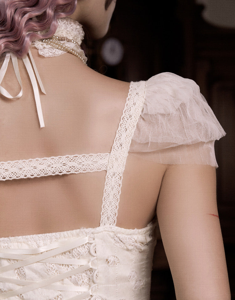Cream Bows Heart Cutout Light Dress Goth Pink Romantic Slip Summer