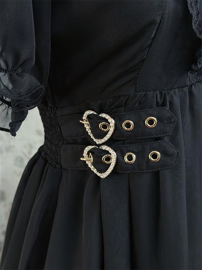 Saum Rüschen Stufenkleid Jirai Kei Schwarz Chiffon Herz Schnallen Taille