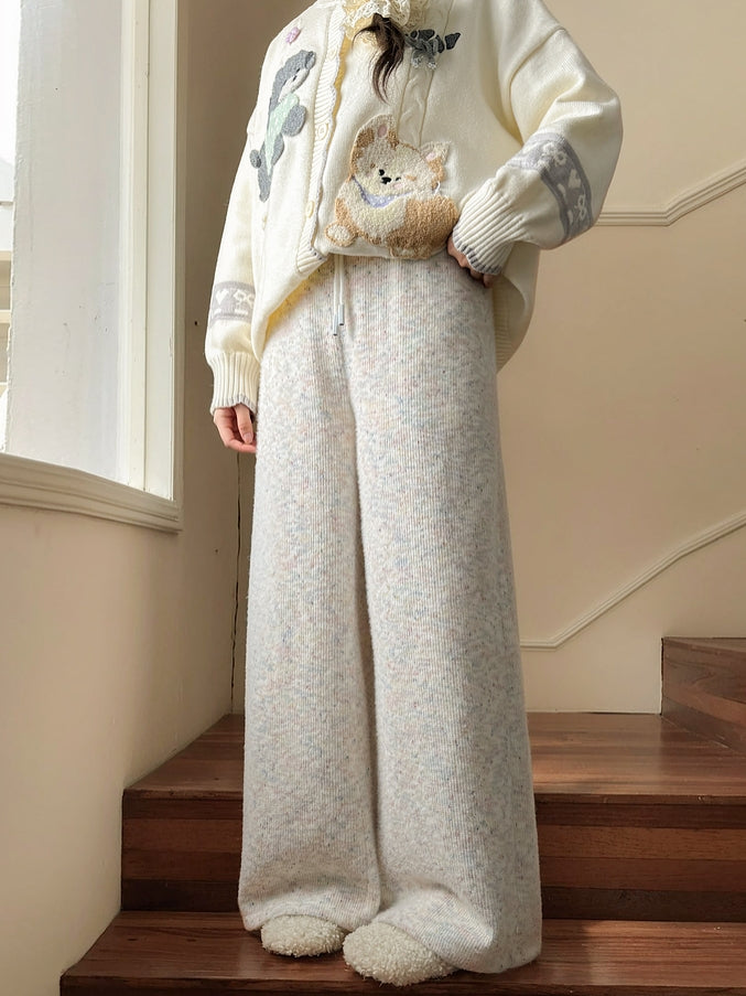 Pantalon large taille haute en tricot coloré