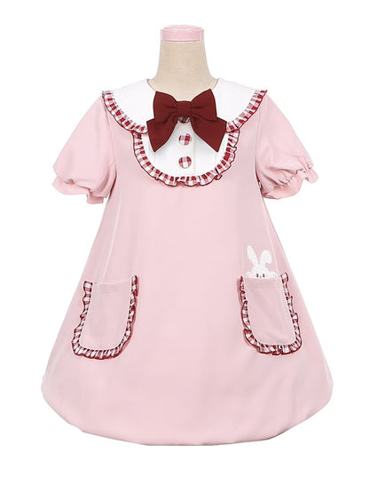 Robe rose clair à col Peter Pan et oreilles de lapin