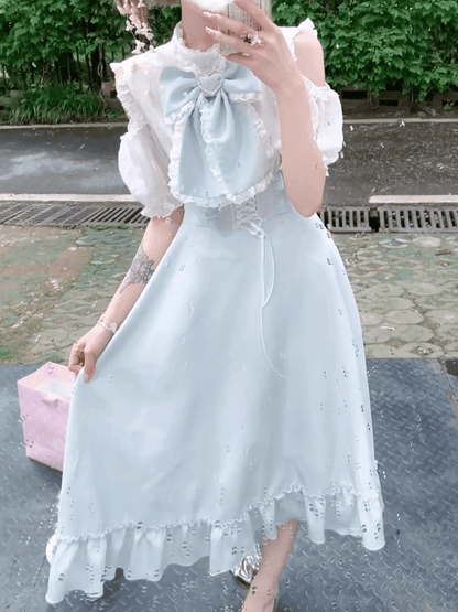 High-Waisted with Blue Light Landmine Maxi Shoulder Open Style Dress