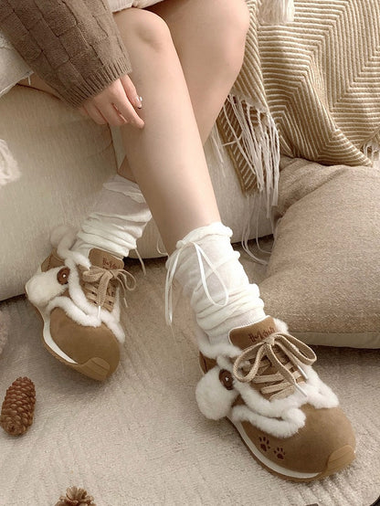 Sneakers Embroidery Sweet Lolita - Brown Paw
