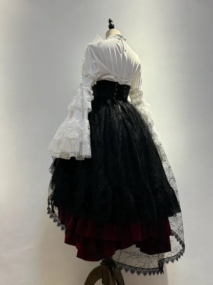 Black Waist Under Drawstring Lolita High Corset / Gothic Boned Skirt