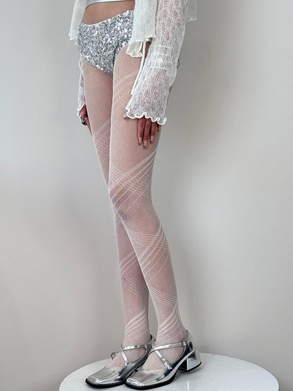 Crisscorss Y2K Black/White/Gray Banded Tights