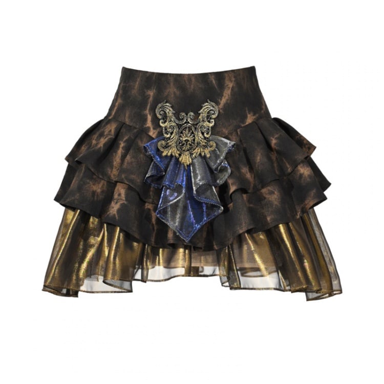 Black and Gold Tiered Ruffle Shorts Lining Skirt