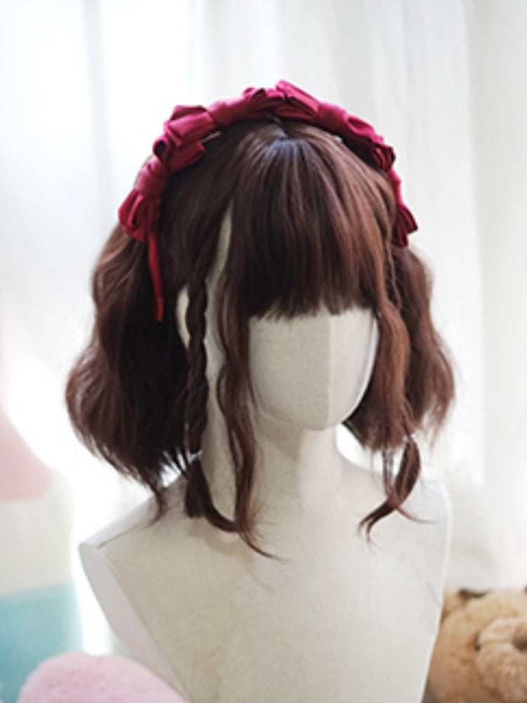 Dark Brown Shoulder Length Wavy Wig With Full Bangs