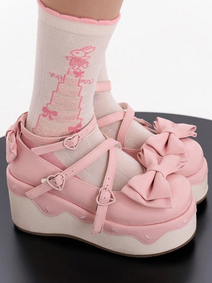 Crisscross PU Design Lolita Platforms - Pink Sweet