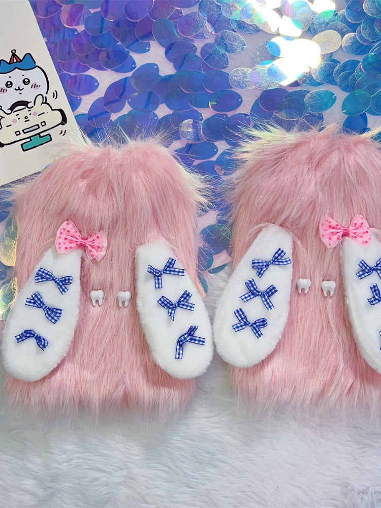 Pink/Blue Rabbit Ears Design Y2K Shaggy Leg Warmers