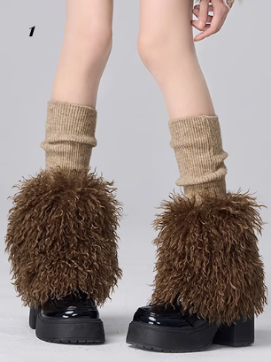 Coffee Shaggy Wasteland Punk Leg Warmers Set