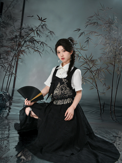 Chemise rétro asymétrique Chine + jupe gilet