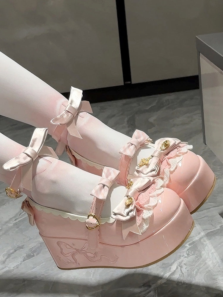 Lolita Sweet Pink Platforms Bowknot Decorated Details Spoon