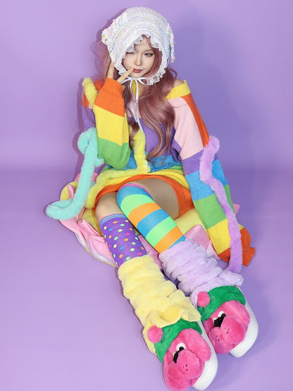 Warmers Leg Colorful Over-Knee + Fashion Plushie Striped PerpleYellow Gyaru Stockings And Pattern Polka-Dot