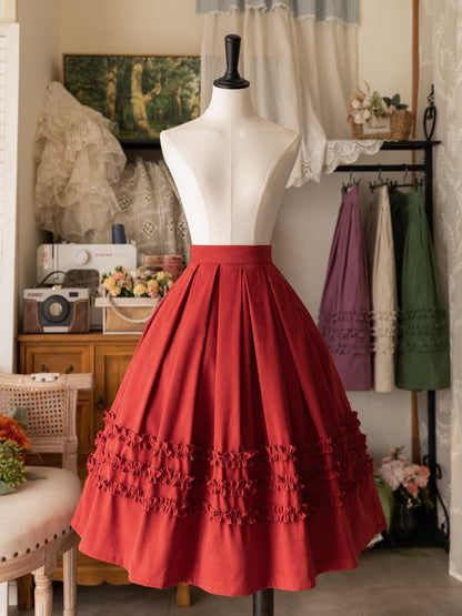 Red Ruffle Trimming Classic Lolita Skirt