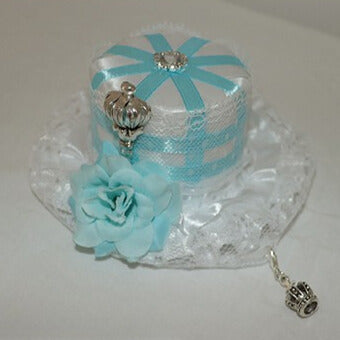 Hat Trim Crown Design Lace Blue/Pink Floral Mini Decorated