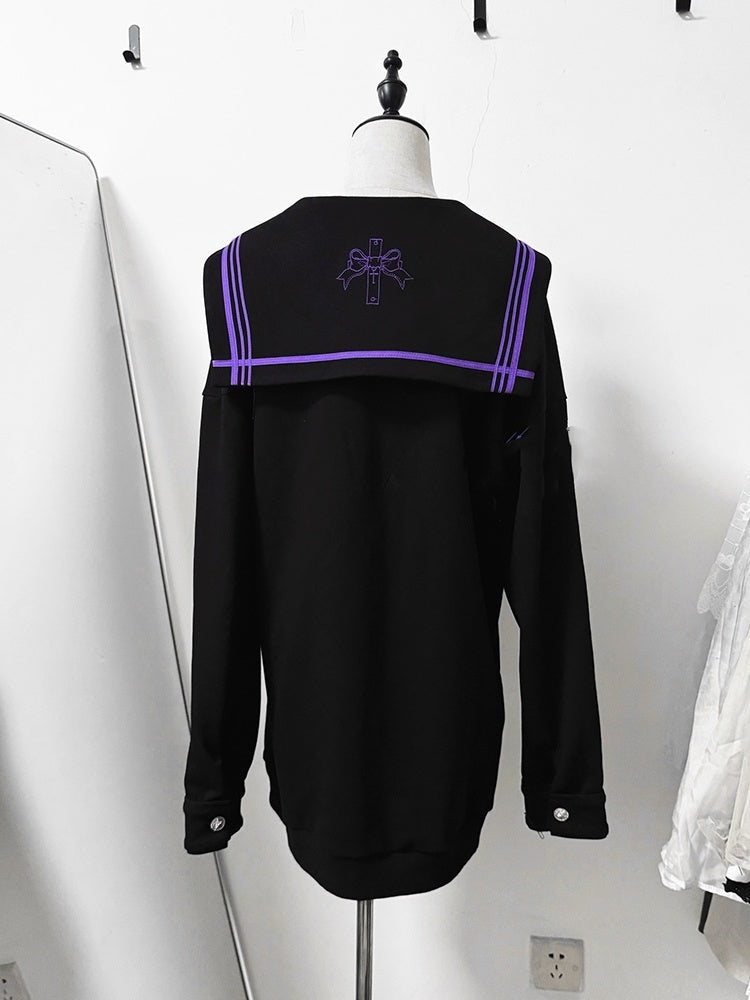 Purple Nautical in Collar Sailor - Jacket Style Black