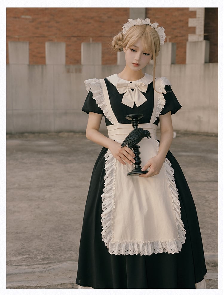 Black and Beige Maid Lolita Apron Dress