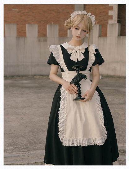 Lolita Lange Beige Version und Dienstmädchen Schwarze Schürze / Kleid Kurz