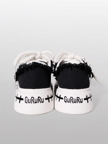 Sneakers Cute Black Ghost Platform Canvas und Weiß