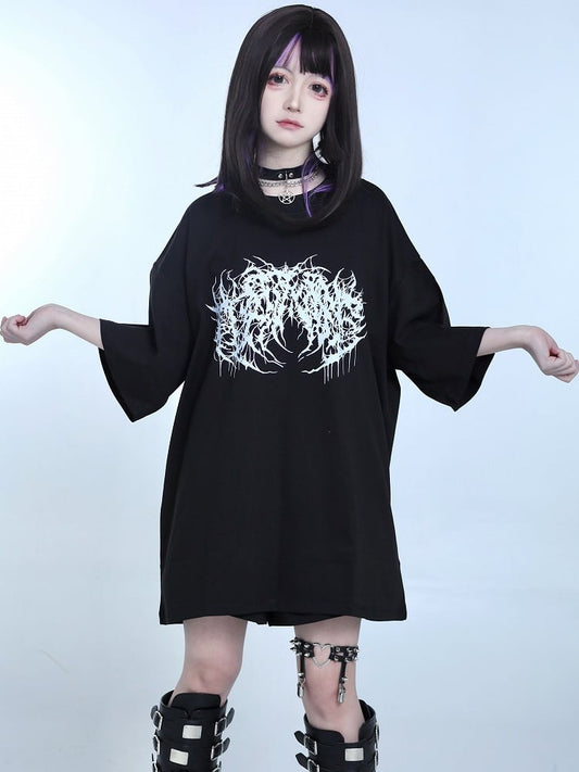 Jirai Top Oversized Round Neck Kei Black
