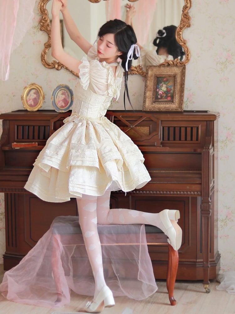 Beige Balletcore Tiered Skirt