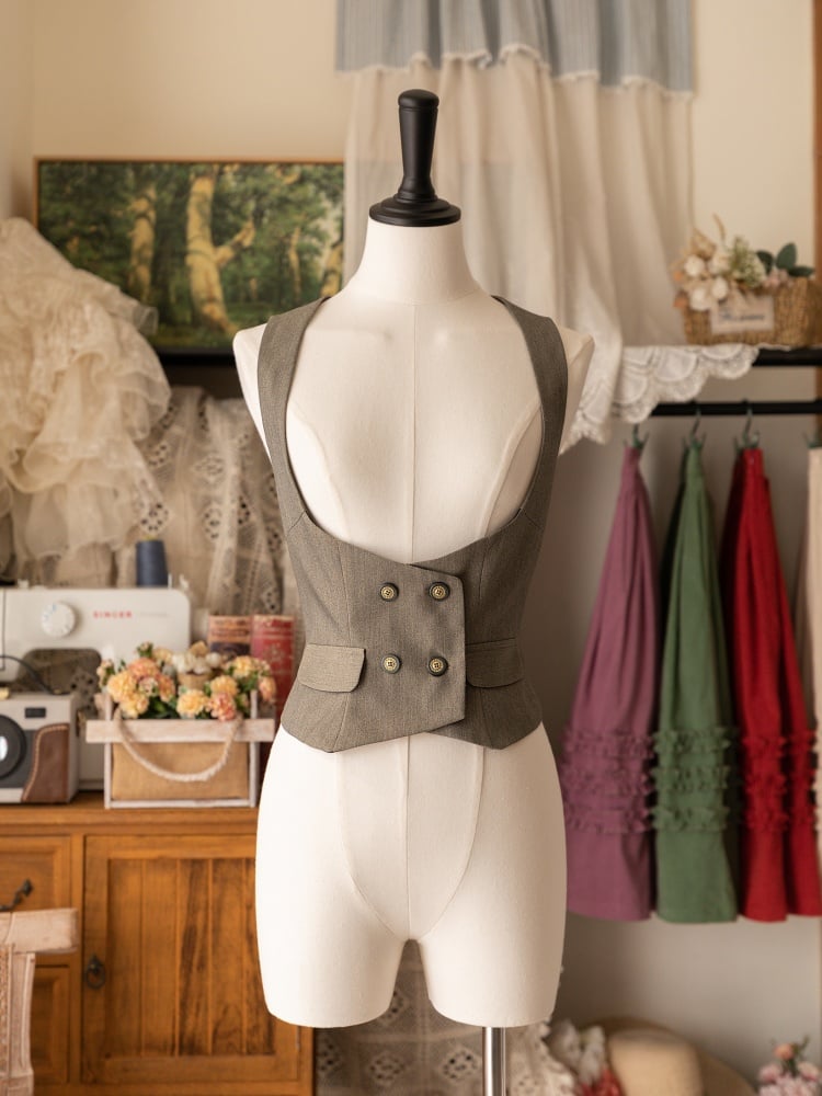 Gray Under Bust Double-breasted Waistcoat