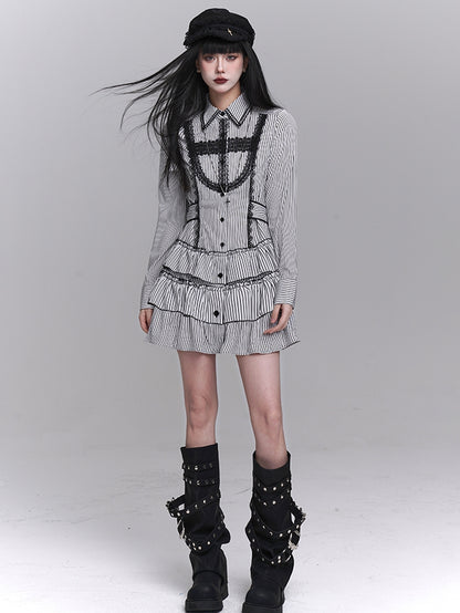 Skirt Black Gothic and White Tiered Lace Cross