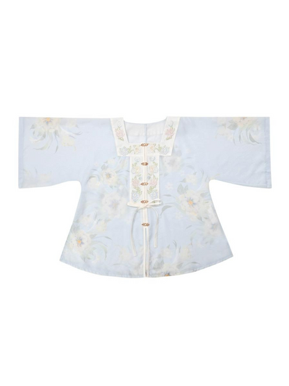 Gradient Cardigan Skirt Fantasy Chiffon Flower
