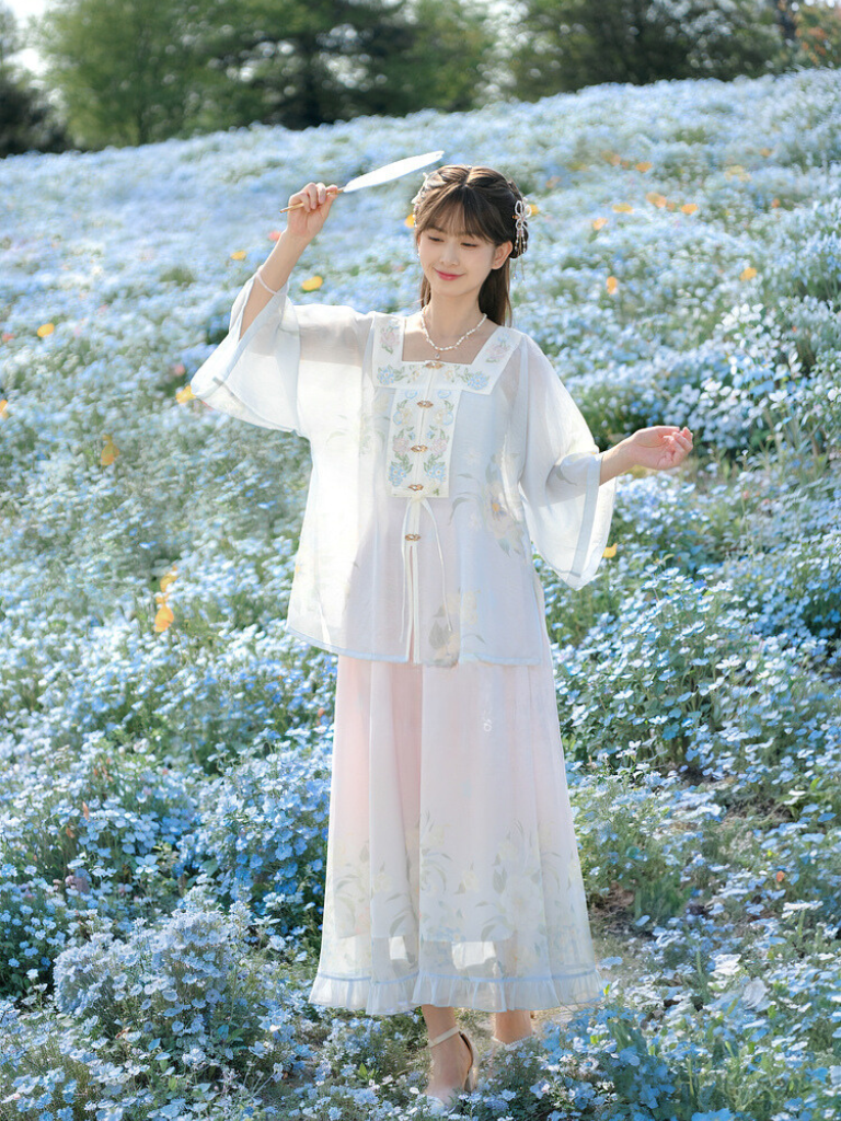 Gradient Cardigan Skirt Fantasy Chiffon Flower