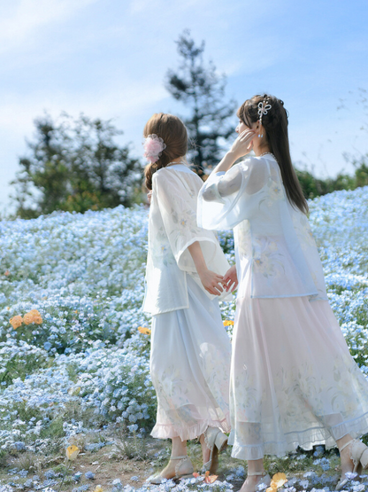 Gradient Cardigan Skirt Fantasy Chiffon Flower