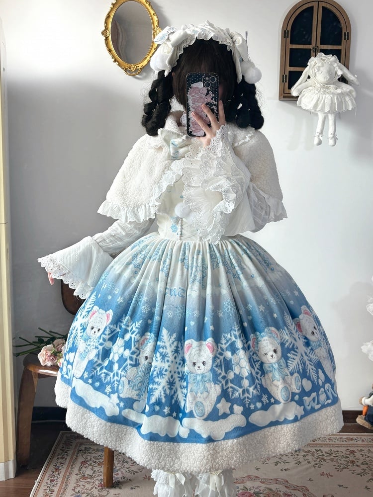 Ensemble complet jupe-pull Lolita bleu Teddy et Snowflake