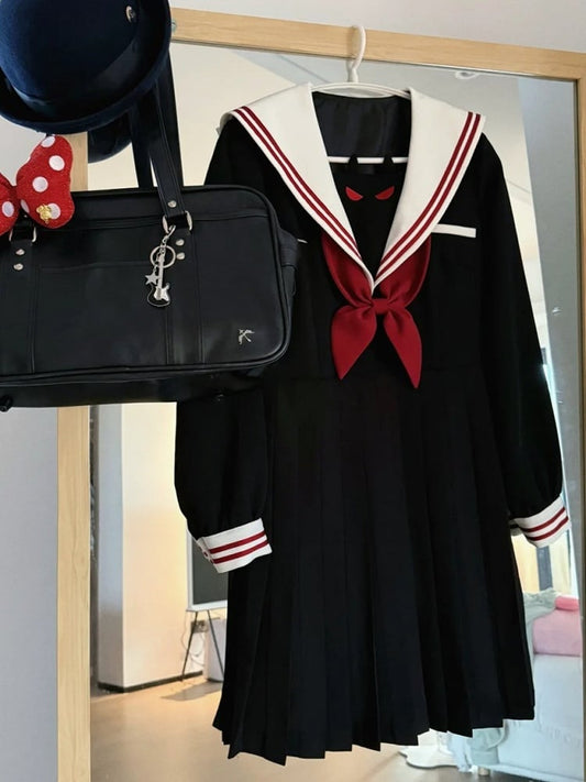 Robe d'uniforme JK à jupe plissée et col marin noir Little Devil
