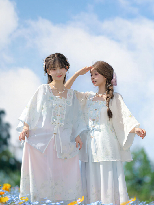 Gradient Cardigan Skirt Fantasy Chiffon Flower