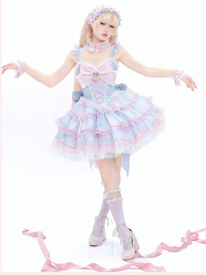 Ruffled Accents Hairband Pink Blue and Bowknot Lolita
