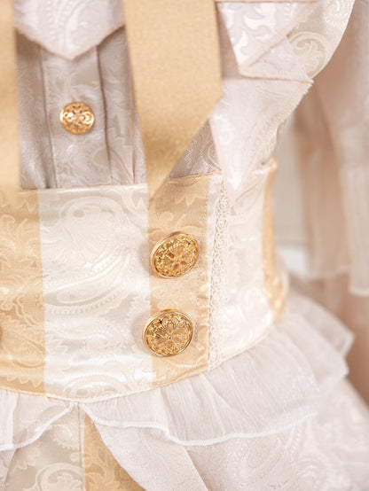 Pattern Champagne Ouji High Striped Lolita Shorts Train Cascading Ruffle Waist Overall with