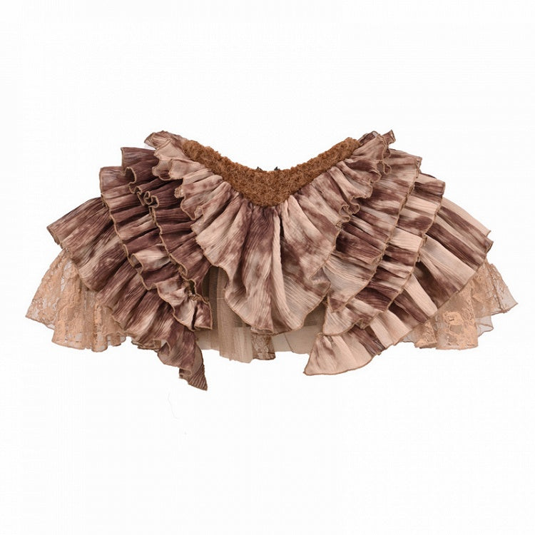 Brown Low Goth Shorts with Lining Tiered Fairy Waist Skirt Tie Ruffles Dye