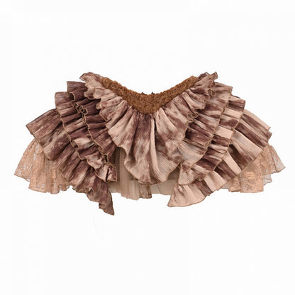 Brown Low Goth Shorts with Lining Tiered Fairy Waist Skirt Tie Ruffles Dye