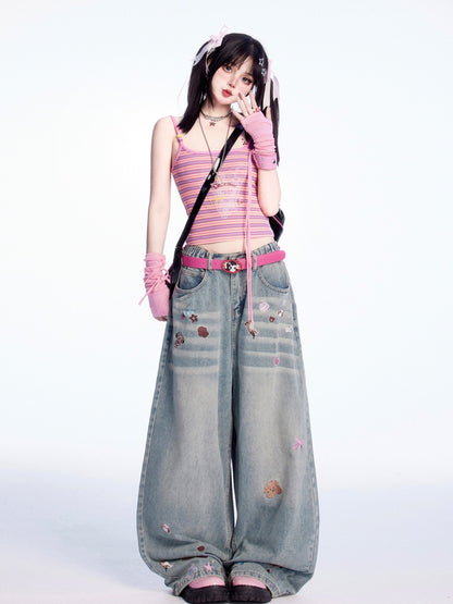 Scoop Top Neckline Ginger/Pink Stripes Cami Slim-fitting