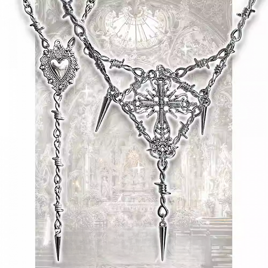 Silver Studs Diamond-shaped/Heart-shaped Necklace
