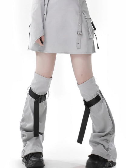 Light Gray Drawstring Side Buckle Strap Leg Warmers