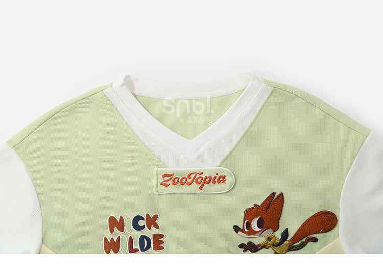 Zootopia Nick Green V-neck Colorblock Design T-shirt