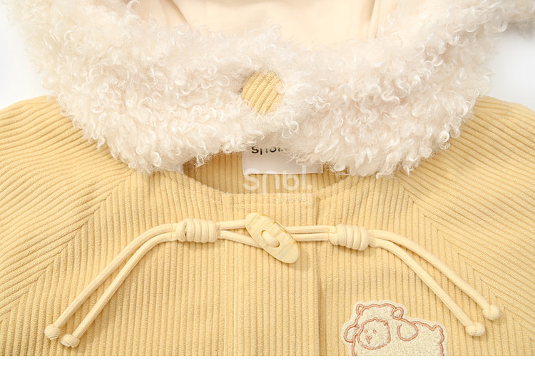 Milk Yellow Cute Lamb Hood Hooded Corduroy Duffle Coat