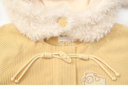 Milk Yellow Cute Lamb Hood Hooded Corduroy Duffle Coat