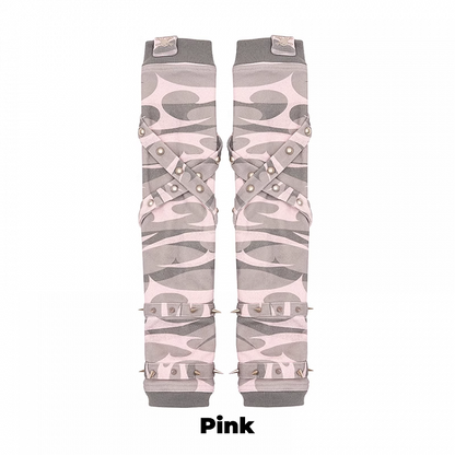 Criss-cross Straps Studded Gloves Black/Gray/Pink