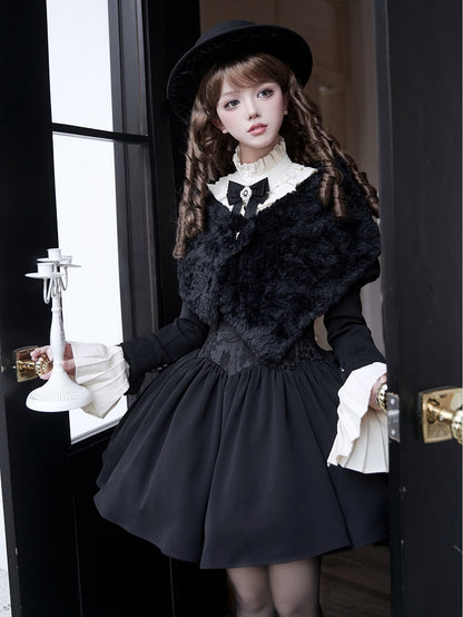 ブラックフェイクファーの心地よいプラッシュショール