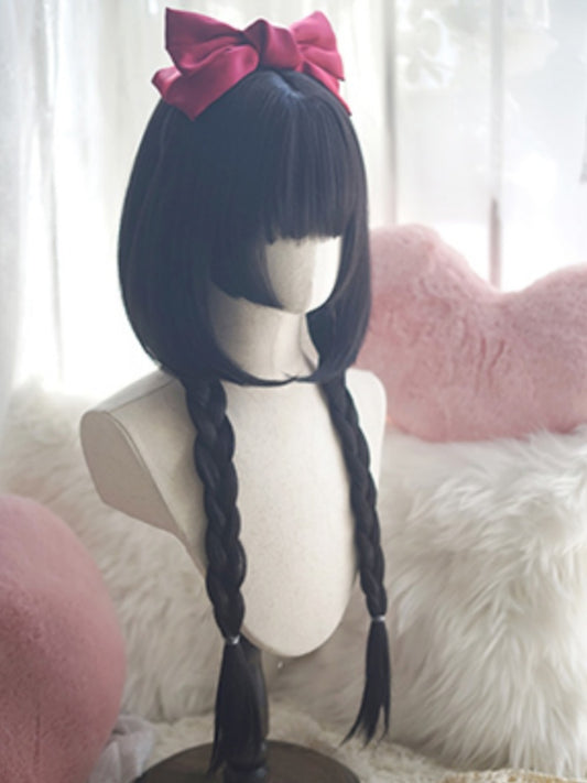 Black/Brown/Light Blonde/White&Blue Waist Length Straight Wig With Full Bangs