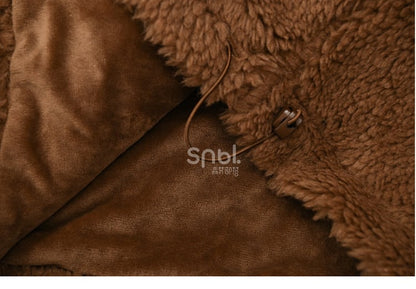 Brown Cute Puppy Pocket Design Fleece Zip Hoodie