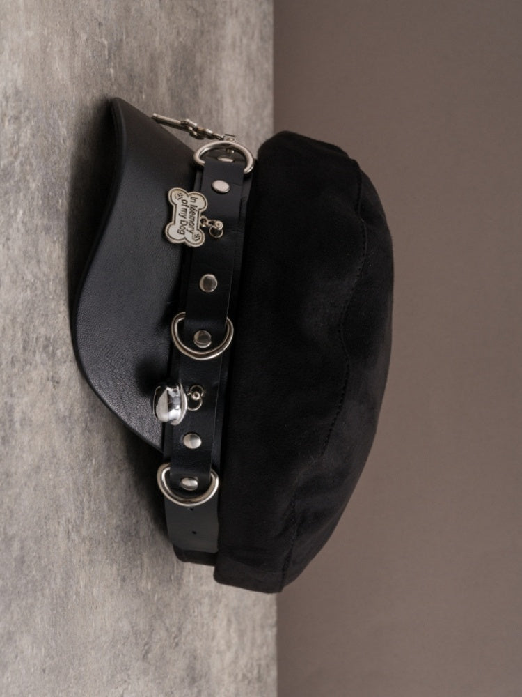 Baskenmütze, Kreuz, Hut und Details, Charme, Gothic, Knochen, schwarze Nieten